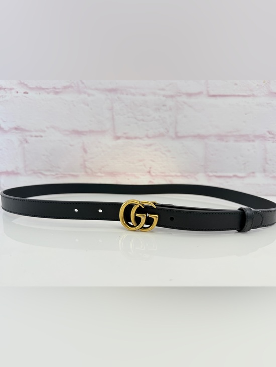 Gucci Gg Marmont Slim Black Leather Double G Belt Gold Buckle 409417 90/36 main image 7